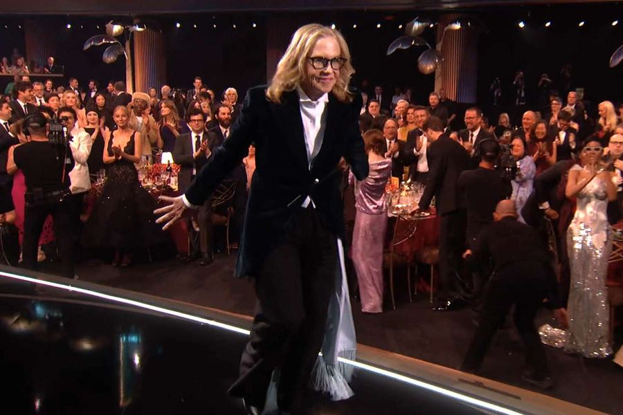 Amy Madigan performing the iconic Weapons Run as she walks to the stage at the 2026 Actor Awards