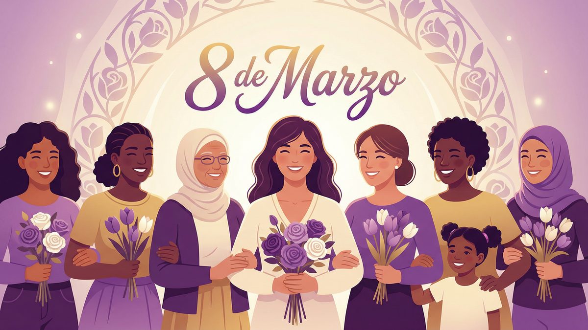 Diverse women celebrating International Women's Day on March 8 — Feliz Dia de la Mujer